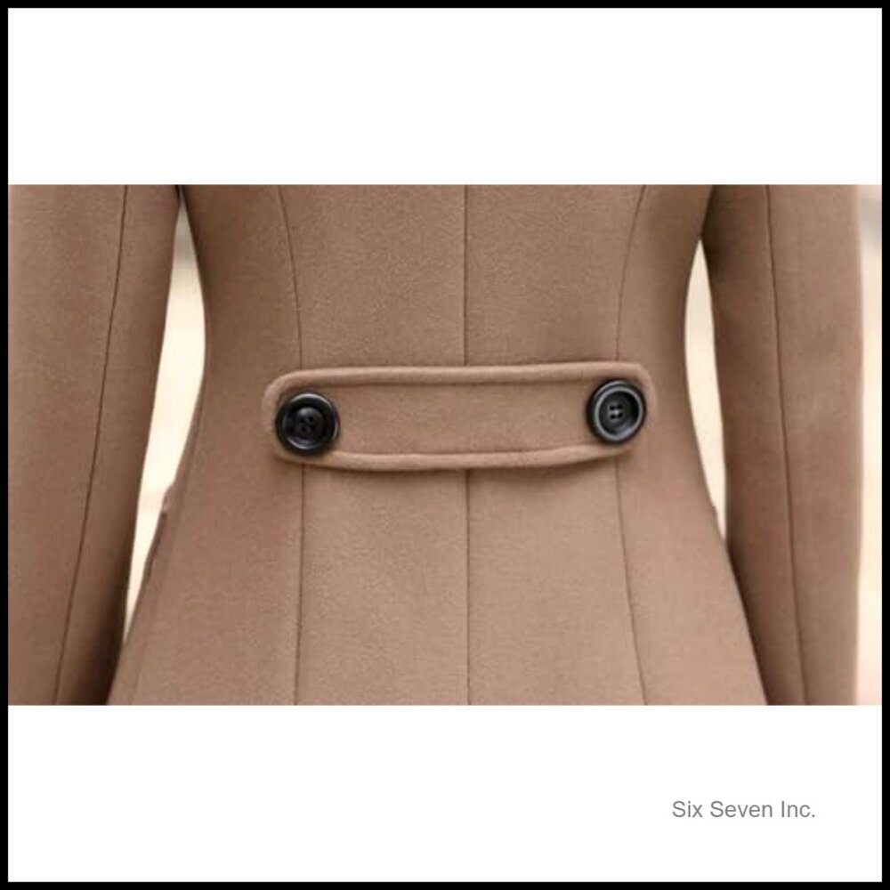 Wool Blend Double Breasted Overcoat with Notched Collar and Belted Back - Picture 6 of 6